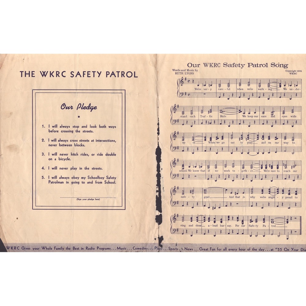 Vintage 1938 WKRC Safety Patrol Membership Certificate Cincinnati Al Bland Song - Picture 3 of 3